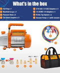 Powerful 3.6CFM 1/4HP AC Vacuum Pump Kit With Gauge Set and accessories for auto air conditioning systems, BACOENG bag included