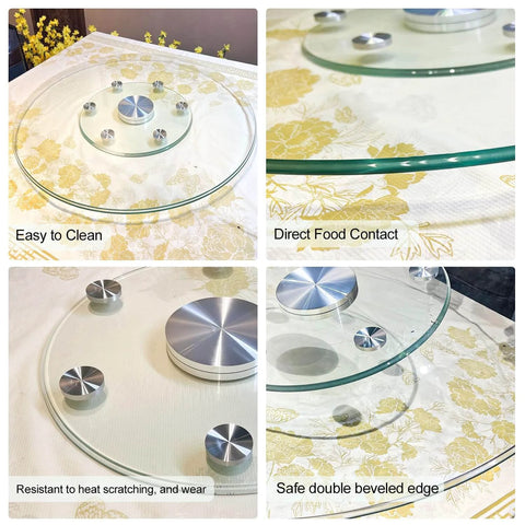 36 Inch Heavy Duty Lazy Susan Turntable with Extra Thick 1/3 Inch Tempered Glass Silent Smooth Swivel Anti Tip Design