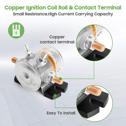 Copper contacts of a 36 Volt Golf Cart Solenoid With Four Terminals For TXT Marathon Medalist Electric Models Heavy Duty 70 Series