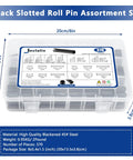370 Piece Roll Pin Assortment Set For SAE Slotted Spring Pins, Heavy Duty Steel Hollow Dowel Pins labeled kit in plastic case