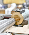 ✝️ 2pcs 370mm tr8x4 lead screw with brass nut on machine, 304 stainless steel, acme thread, industrial background