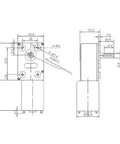 Technical diagram of 370WG DC Worm Gear Motor 6V DC 30RPM Self-Locking Reversible Reducer Electric Motor with measurements.