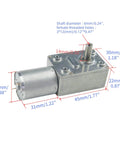 370WG DC Worm Gear Motor 6V DC 30RPM Self-Locking Reversible Reducer Electric Motor with dimensions and metal housing shown