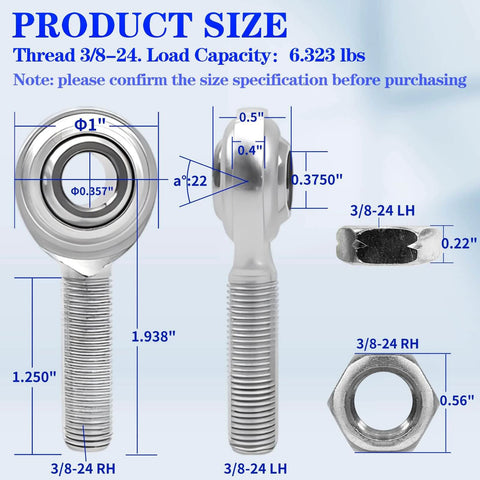 3/8 x 3/8-24 Heim Joint Rod End Kit with RH and LH Threads, Chromoly Joints with Bung and Misalignment Spacers