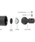 Exploded view of 3/8 Inch Drive Impact Universal Joint | SIA12102 parts, including socket, base plate, spring, ball/tang, retaining ball, retainer ring.