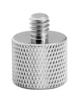 3/8 Inch Female To 1/4 Inch Male Thread Adapter in nickel-plated brass for camera monitors, microphones, stands, and tripods, front view