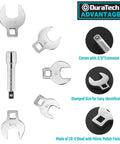Three Eighths Inch Drive Crowfoot Wrench Set With Two Extension Bars SAE And Metric Nineteen-Piece CR-V Steel details