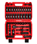 Three-Eighth Inch Drive Impact Socket Set Kit with Standard SAE and Metric Sizes, 95 Piece CR-V Steel in red case