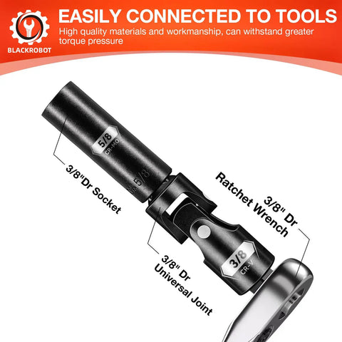 Universal Joint Socket Adapter Set Three Piece One Half Inch Three Eighth Inch One Quarter Inch Drives For Tight Access Swivel CRV Steel Mechanic Tools Ratchet And Torque Wrench Compatible Reach Fasteners At Any Angle