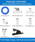 Three Eighths Inch RO Water Tubing 15 Ft Food Grade PE Water Line With Twelve Quick Connect Fittings package contents