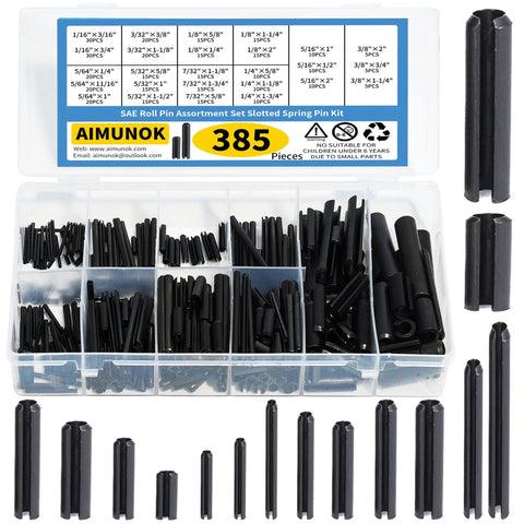Complete 385 Piece Roll Pin Set Kit With 26 Sizes For Home Improvement And Automotive Repair Durable 65Mn Steel With Black Oxide Finish
