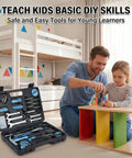 Father and daughter using 148 Piece General Household Hand Tool Kit With Portable Toolbox For Home, Office And Workshop Repairs, Blue.