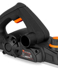 Side view of a Powerful 3.8 Amp Electric Hand Planer with a 2-3/8 inch width designed to smooth boards, square edges, help doors fit precisely.
