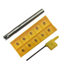 Indexable 3/8 Inch Shank Metal Lathe End Mill Tool Holder EXN02R with 10 Pcs LNMU020209ZNER high-speed carbide inserts.