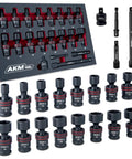 Three Eighths Inch Drive Universal Impact Socket Set, AKM TOOL, 20 Piece With 360 Degree Rotating Universal Joint, Swivel