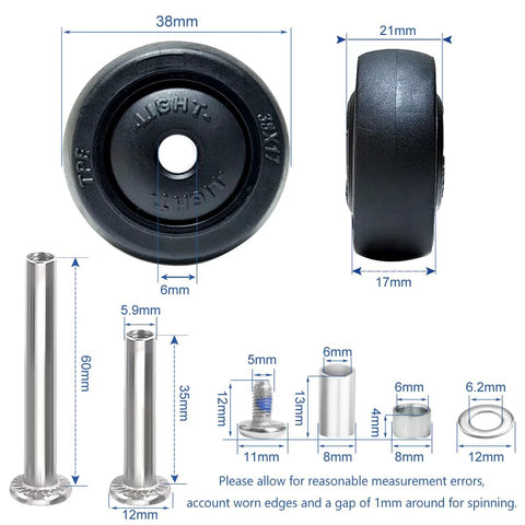 Eight Pack Luggage Wheels Replacement Set Compatible With Most Suitcases Spinners Rolling Duffels And Carry Ons 38mm Diameter