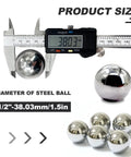 1.5 Inch Bearing Balls Set Five Pieces 38mm G25 Steel Precision Balls showing size measurement with caliper