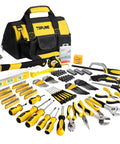 390-Piece Hand Tool Kits for Home with 14-Inch Wide Mouth Tool Bag, including hammers, screwdrivers, pliers, and tape measure.