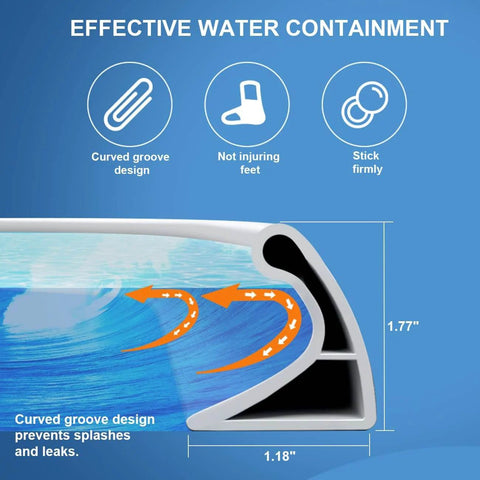 Cross-section of Collapsible Shower Threshold Water Dam, 39 In, showing curved groove design and dimensions for effective water containment.