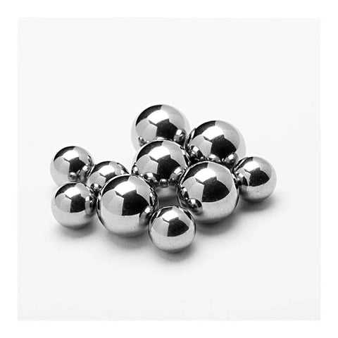 Various sizes of 39mm 304 Stainless Steel Ball - Solid Metal Ball for machinery and bearings on a white background.