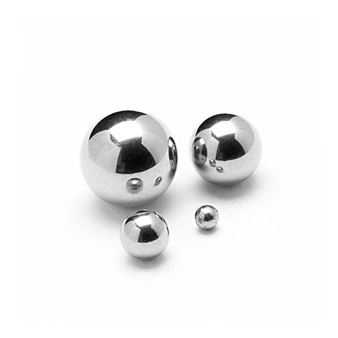 Four solid metal balls in various sizes, including a 39mm 304 Stainless Steel Ball - Solid Metal Ball, on a white background.