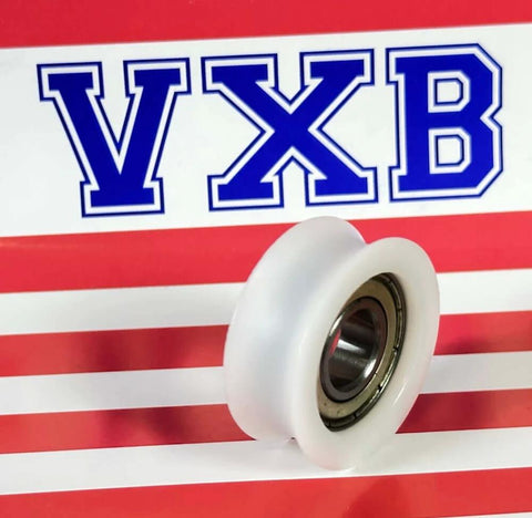12mm Bore Bearing - 37mm Round Pulley V-Groove Track Roller on striped background, VXB logo visible.