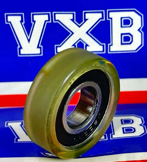 PU10X25X7-2RS PU Covered Bearing 10x25x7mm - Sealed - Miniature with polyurethane outer in front of VXB packaging.
