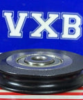Side view of 6mm Bore Bearing - 39mm Wire Rope Cable Track Roller Pulley 6x39x8mm with reinforced nylon U-groove design