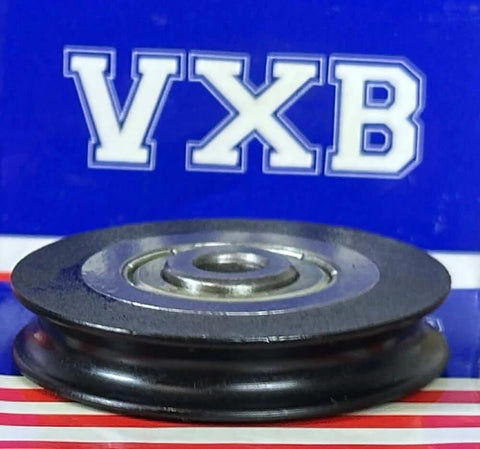 Side view of 6mm Bore Bearing - 39mm Wire Rope Cable Track Roller Pulley 6x39x8mm with reinforced nylon U-groove design