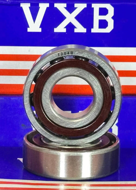 2-Pack Angular Contact Bearings 7204B 20x47x14mm displayed against a branded blue and red box
