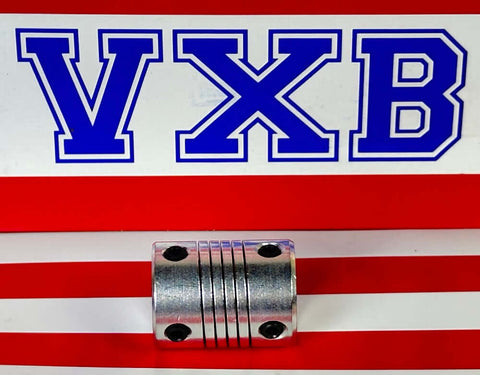 Flexible Parallel Aluminium Jaw Shaft CNC Coupling D19-L25-6x6.35MM on a red and white striped background