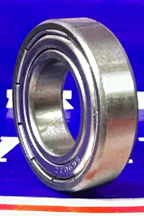 S6902ZZ C4 High Temperature Stainless Steel Ball Bearing 15 x 28 x 7 mm, double shielded, standing upright for heat applications.