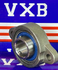 17mm Miniature Flanged Block Stainless Steel Mounted Bearing on a blue and red background