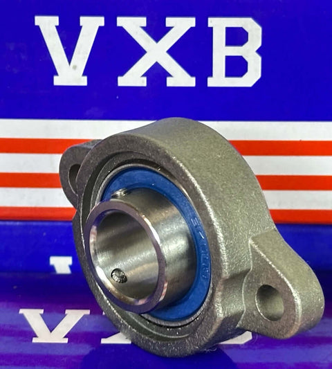 17mm Miniature Flanged Block Stainless Steel Mounted Bearing on a blue and red background