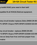 Packaging of Resettable Fuse Kit For HVAC Circuit Breakers, 3A And 5A Dual Pack, Testers For 32V DC and 125 to 250V AC.