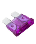 Close-up of a single purple 3A blade fuse from a 20 Pack 3 Amp Blade Fuses For Automotive Use, Fast Acting 3A Auto Fuses 12V 24V 32V.