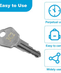 Three Replacement Keys for 3C2 Safe Locks provide fast, secure access to safes, file cabinets, and desks; this cost‑effective 3‑piece set matches 3C2 codes, helping you regain access quickly and conveniently key on white background with icons indicating ease of use, portability, and wide application.