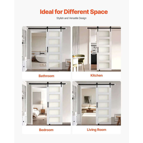 Sliding Barn Door 30 x 84 Inch With Glass Panel, Durable MDF Construction, Includes Hardware Kit