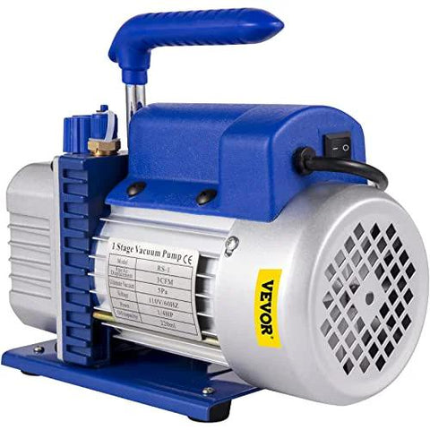 3CFM 1/4HP Single Stage Air Vacuum Pump Kit for HVAC and Refrigeration with blue die cast aluminum housing by VEVOR