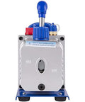 Front view of 3CFM 1/4HP Single Stage Air Vacuum Pump Kit for HVAC and Refrigeration R134a R12 R22 R410a with gauges and valves by VEVOR.