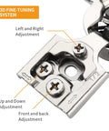 Close-up of 50 Pack Half Inch Overlay Concealed Cabinet Hinges with 3D Soft Close showing adjustment screws for face frame doors.