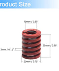 Image showing dimensions of 5 Pcs 3D Printer Bed Spring Set 20mm Outer Diameter 10mm Inner Diameter 25mm Free Length Compression Mould Die Springs.
