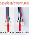 Comparison of Iverntech and Ender 3 cable connectors showing color wire arrangement differences.