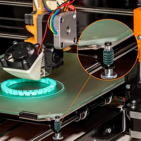 3D printer with 2Pcs Green 3D Printer Die Spring Set installed, highlighting beefy load steel spiral springs for mould die stamping use.