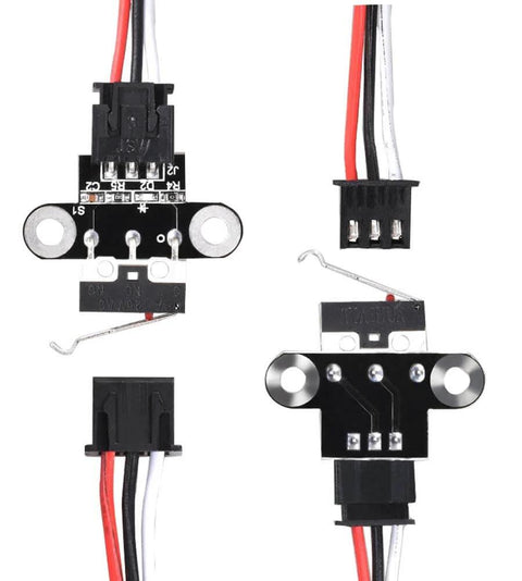 Six Pack Mechanical Endstop Limit Switch Modules For 3D Printers With Horizontal Type Action 1 Meter Cable Normally Open Plug And Play On Ramps 1.4 And Compatible Boards For Precise Homing shown from front and side views