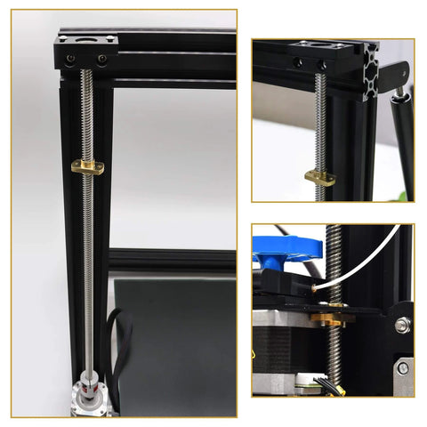 2pc tr8x8 365mm leads screw with t8 brass nut on 3D printer frame, detailed view of upgrade parts for Ender series, featuring smooth motion and steady alignment.
