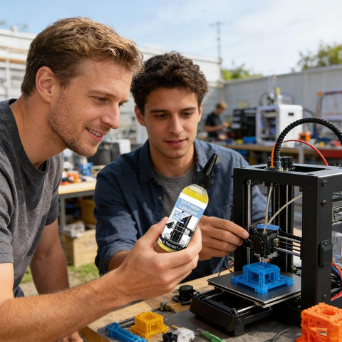 Two people using 3D Printer Lubricant 100g Dust Resistant Oil For Smooth Precision And Low Friction Movement Across Axes And Gears