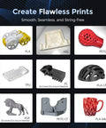 Image of various 3D printed models using different materials like PLA, ABS, and PETG, showcasing capabilities of All Metal CoreXY Desktop 3D Printer With No Fuss Automatic Bed Leveling And Ultra Fast 600mm Per Second Printing For Pristine First Layers, 280°C Direct Extruder With 3S Detachable Nozzle, 220x220x220mm Build Volume, Adventurer 5M By FlashForge.