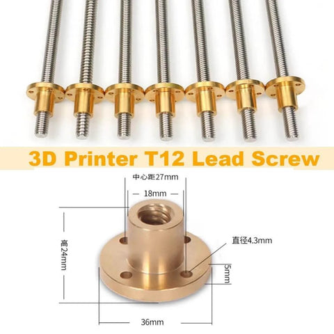 Lead screw, 3d printer t12 lead screw, 12mm pitch 2mm length 100mm-1200mm with copper nut, 1pcs(1200mm) image