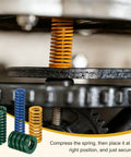 8 Pack 3D Printer Die Springs 12mm OD 25mm Length Light Load Mould Die Spring for Heated Beds, shown in yellow installed